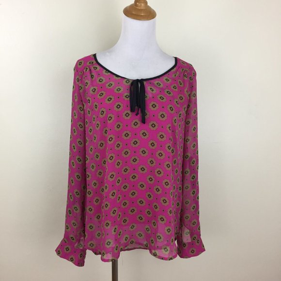 DANIEL RAINN Dark Pink Black Olive Print Tie Collar Cami Tank + Shirt - Picture 6 of 10